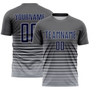 Custom Steel Gray Navy-Gray Gradient Pinstripe Sublimation Soccer Uniform Jersey